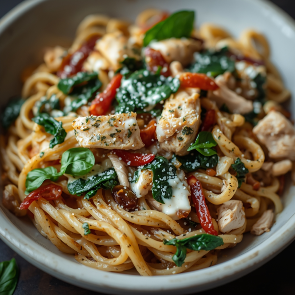 Creamy Spinach, Basil & Chicken Pasta - Italian-inspired Main Course
