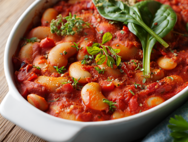 Gigantes with Tomatoes and Greens - Greek Main Dish