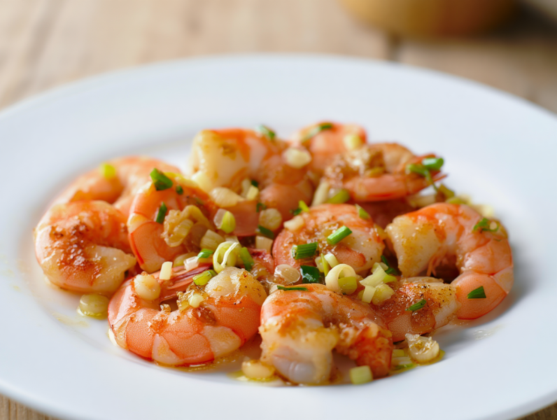 Prawns with Spring Garlic - Spanish Appetizer