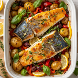 Roast Sea Bass & Vegetable Bake