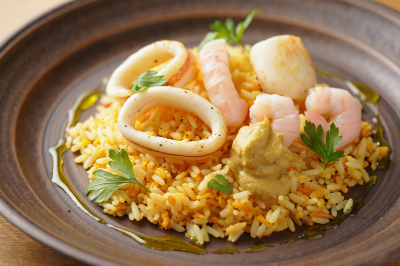 Squid and Carabineros Prawns with Bomba Rice Recipe - Easy Spanish ...